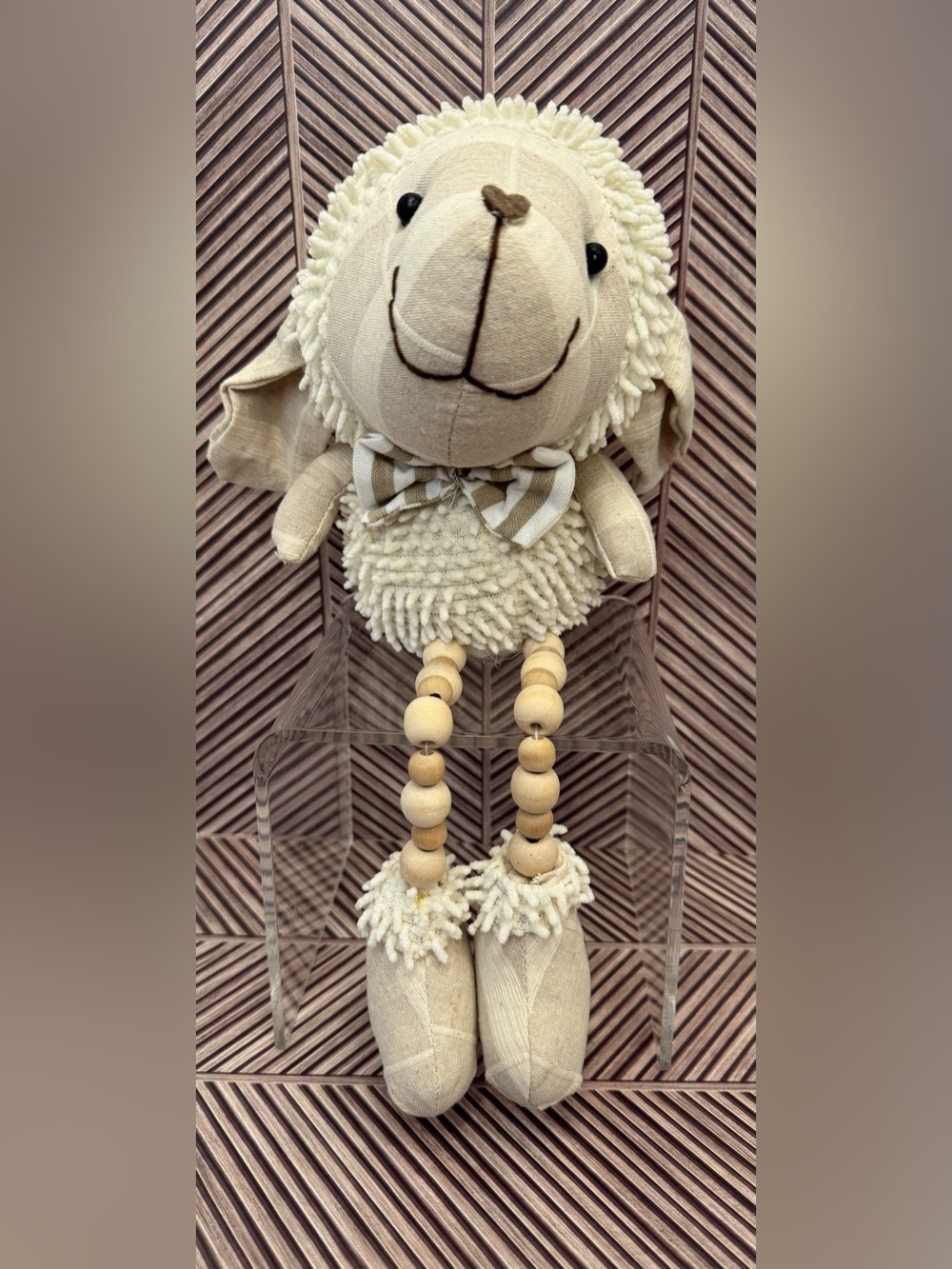 Plush Cream Lamb Decorative Shelf Sitter with Beaded Legs - Picture 1 of 6